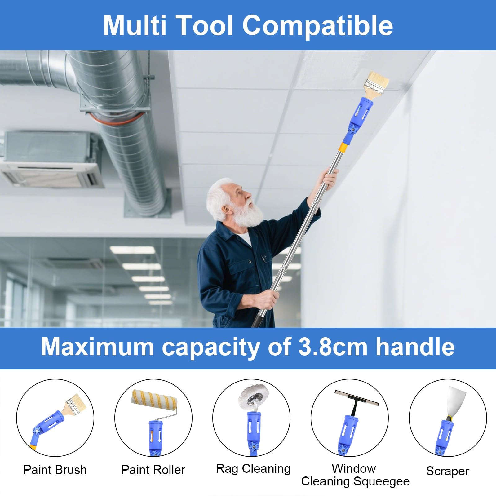 Przedłużenie pędzla z wieloma kątami, przedłużanie pędzla, Multi Angle Paint Brush Extende, wysuwany wałek malarski, drążek przedłużający do wysokich sufitów, ścian, narzędzie do malowania narożników