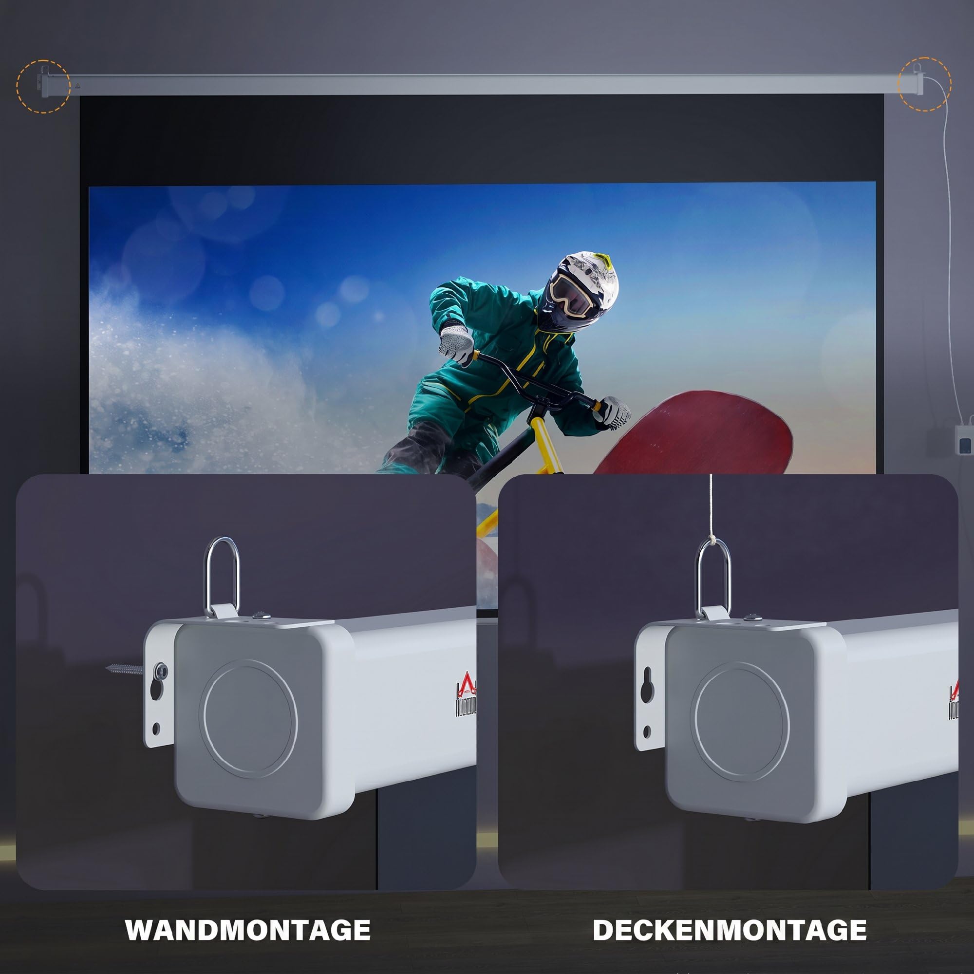 HOMCOM Beamer Leinwand 293x193cm 120 Zoll 16:9 Elektrisch mit Fernbedienung | HD 4K Projektionsleinwand, Rollo-Leinwand, für Wand- und Deckenmontage, für Heimkino, Büro