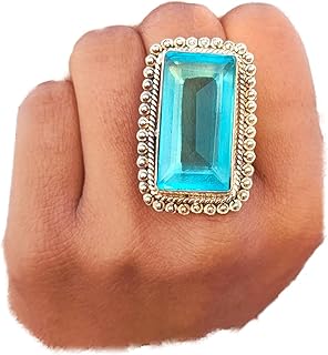 Blue Topaz Ring, Rectangle Stone Ring, Lab-created Blue Topaz Ring, Blue Stone Ring, Bridesmaid Gift Ring, Square Stone Ring, Wedding Ring, Women Gift Ring, Traditional Ring, Beautiful Blue Topaz Jewelry