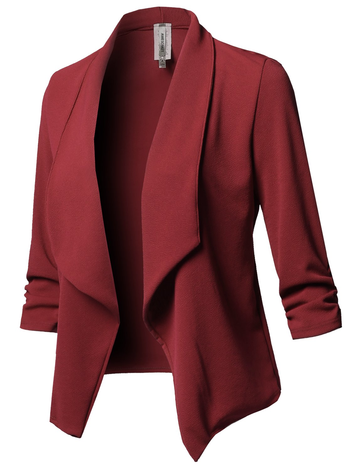 Women's Stretch 3/4 Gathered Sleeve Open Blazer Jacket
