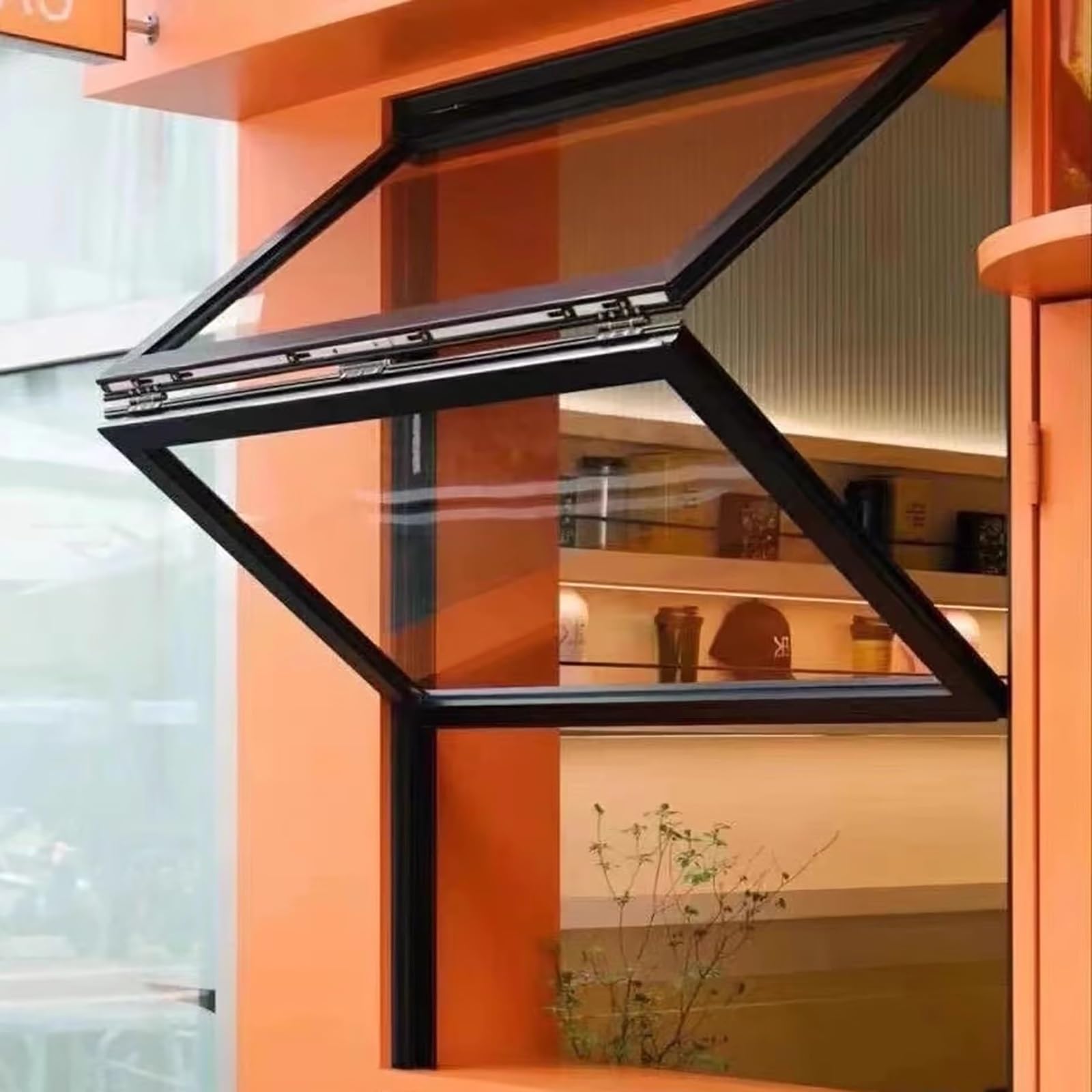 Fenêtre pliante vers le haut pour café avec double vitrage encastré robuste