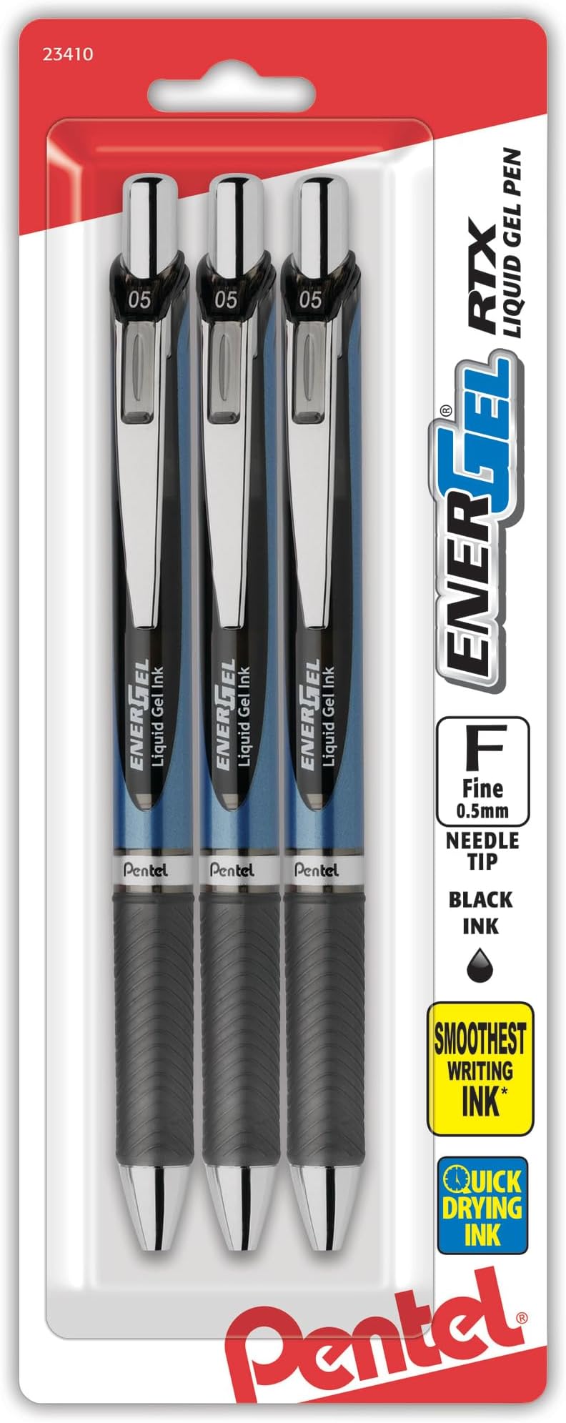 EnerGel® Deluxe RTX Retractable Pens, Needle Point, 0.5 mm, Assorted Barrels, Black Ink, Pack Of 3