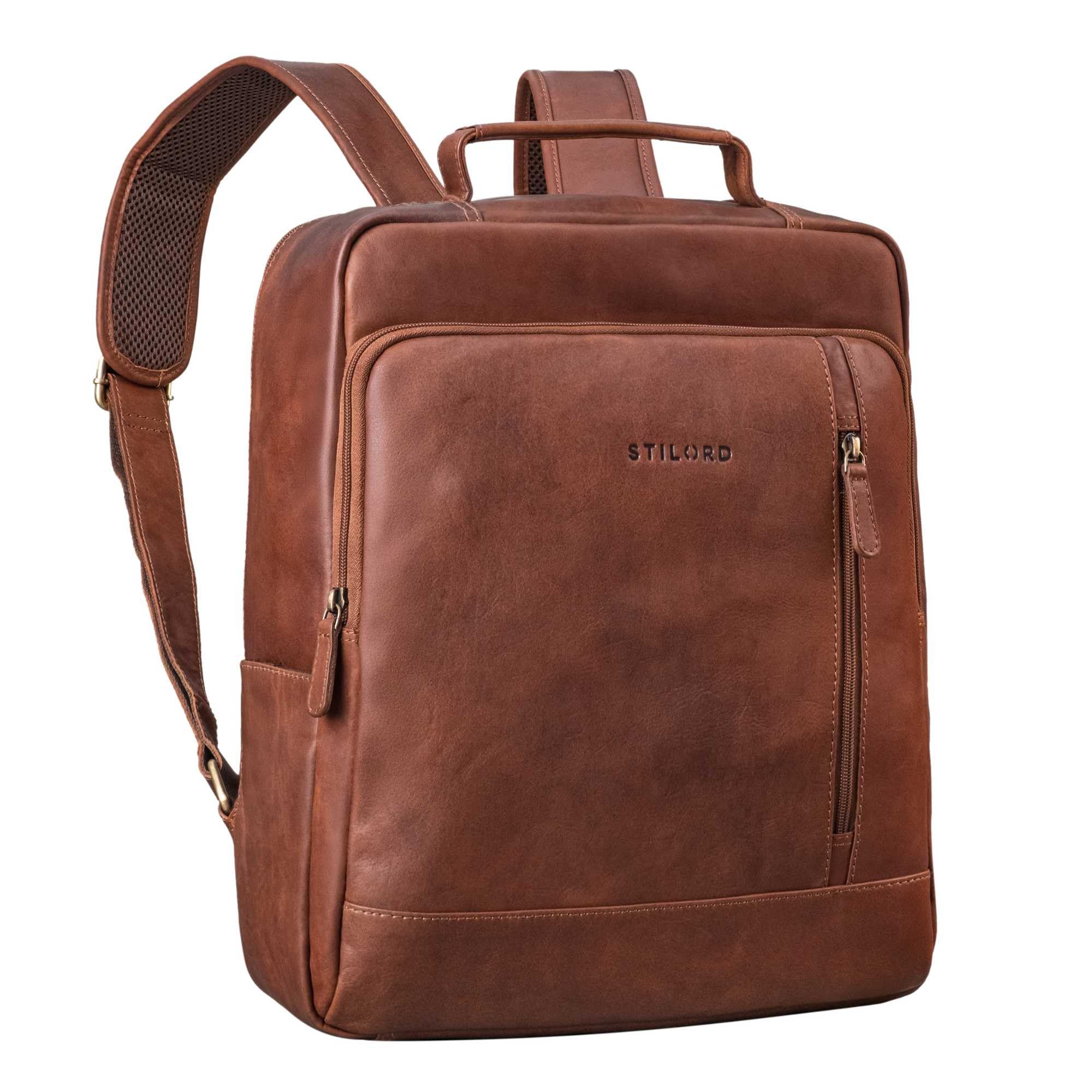 STILORD 'Soline' 15 Zoll Laptop Rucksack Leder - Business Rucksack Arbeitsrucksack Herren Groß - Eleganter Echt Leder-Rucksack Damen für Arbeit Freizeit Reiserucksack, Farbe:cognac - braun