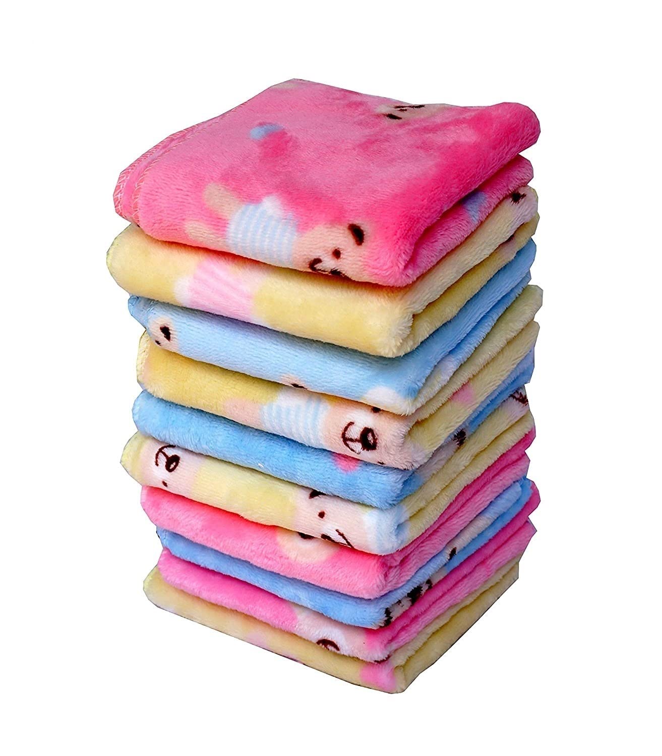 Aenon fashion Unisex Soft Fluffy Thick Cotton Teddy Bear Print Face Towel/Handkerchief Set of 12 (10X10 Inches)-image-35
