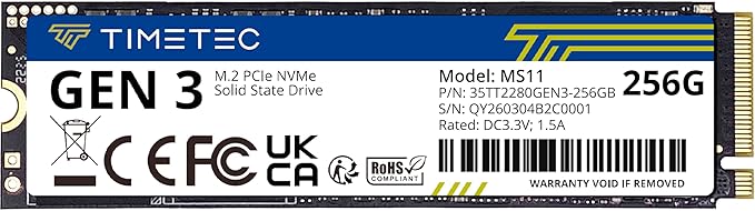 Timetec 256GB SSD NVMe PCIe Gen3x4 8Gb/S M.2 2280 3D NAND High Performance SLC Cache Read/Write Speed Up To 2,000/1,600 MB/S Internal Solid State Drive For PC Laptop And Desktop
