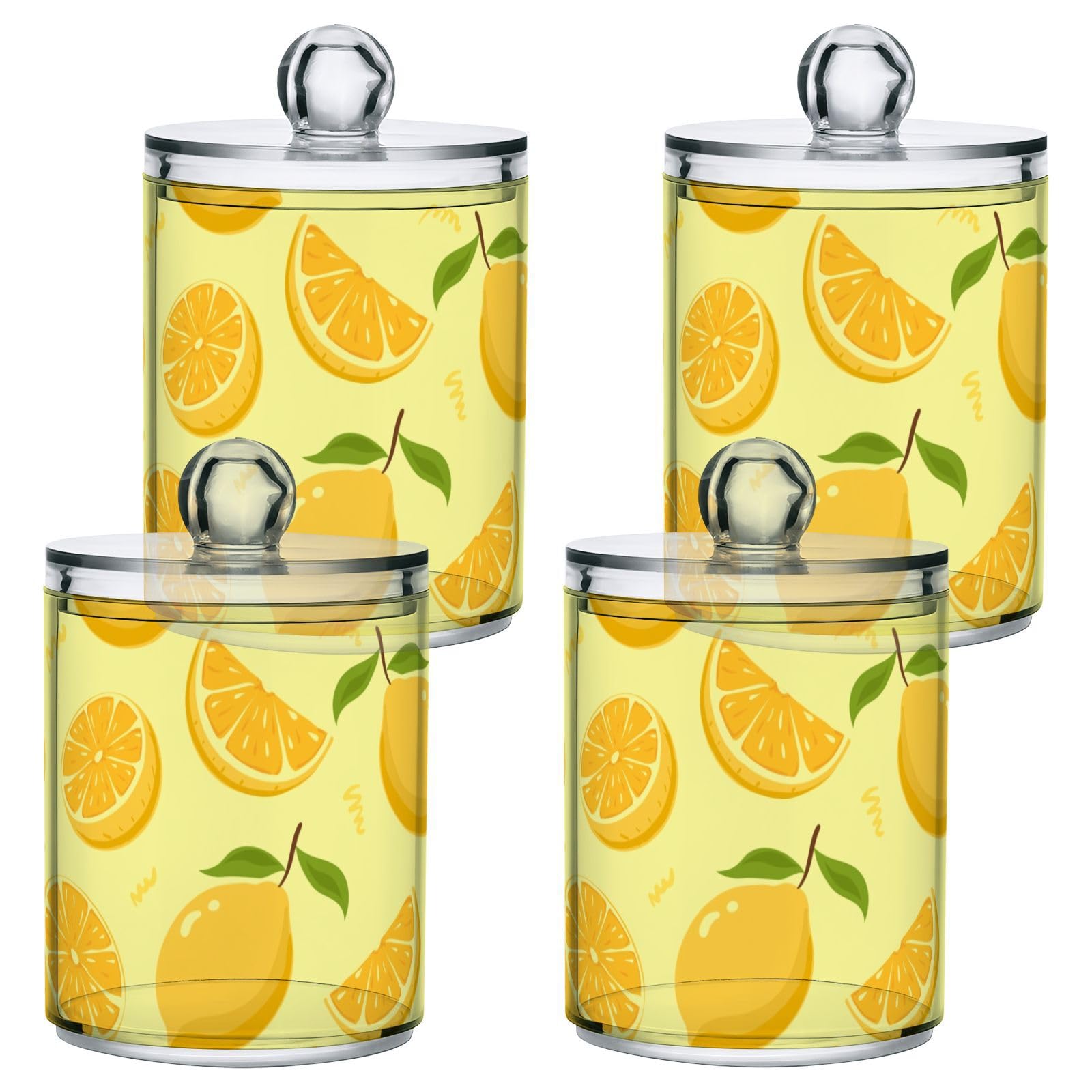 JJoias Fruit Lemon Pattern Qtip Holder Dispenser, Apothecary Jars, Cotton Balls Pads Swabs Holder Jar, Organizers with Lid, 2 pack