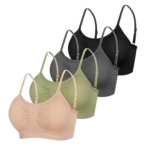 4 Pack Bras for Women No Underwire, Padded Sport Bra