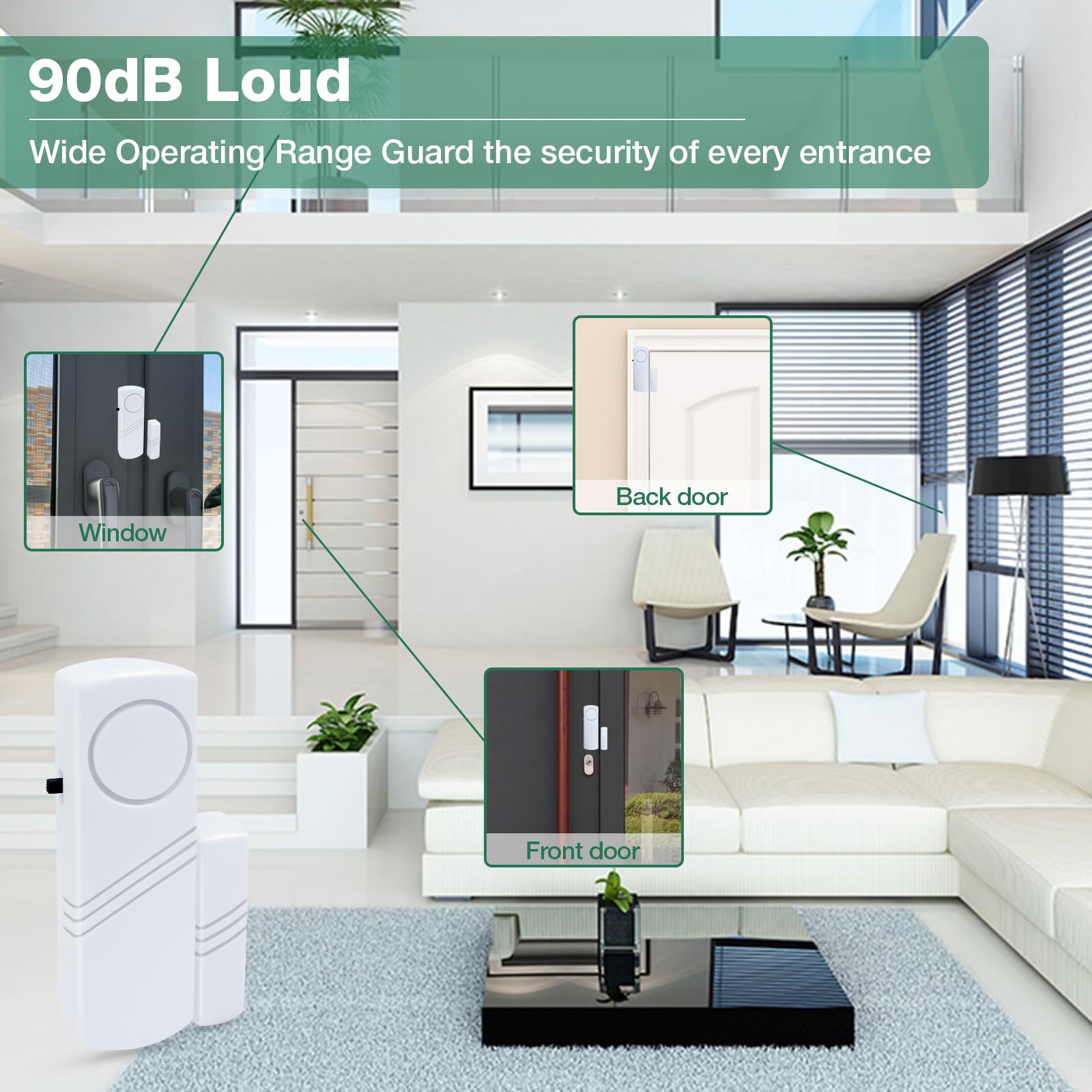 Alarma de puerta y ventana, alarmas de puerta de 90 dB para seguridad de niños, alarma antirrobo de ventana de puerta, alarmas de piscina para el hogar, apartamentos, oficinas, habitaciones de hotel