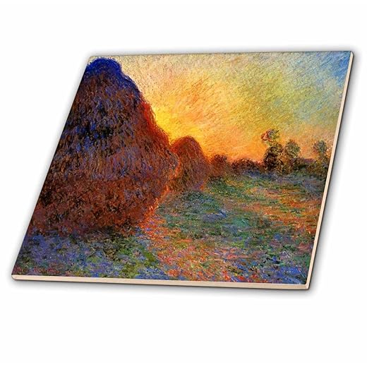 3dRose 3D Rose Print of Monet Vintage Grain Stacks Painting-Ceramic Tile, 12-inch (ct_204014_4)