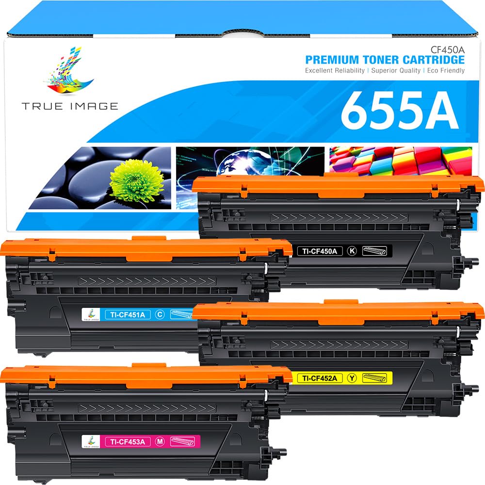 TRUE IMAGE Compatible Toner Cartridge Replacement for HP 655A CF450A CF451A CF452A CF453A Enterprise M652n M652 M653dn M653x M653 MFP M681dh M682z Printer (Black Cyan Yellow Magenta, 4-Pack)