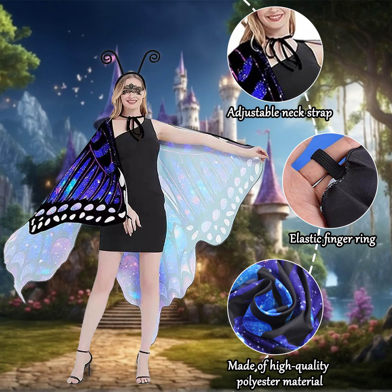 Costume Farfalla Donna - Set 3 Pezzi Con Mantello, Maschera E Fascia - Foto 3