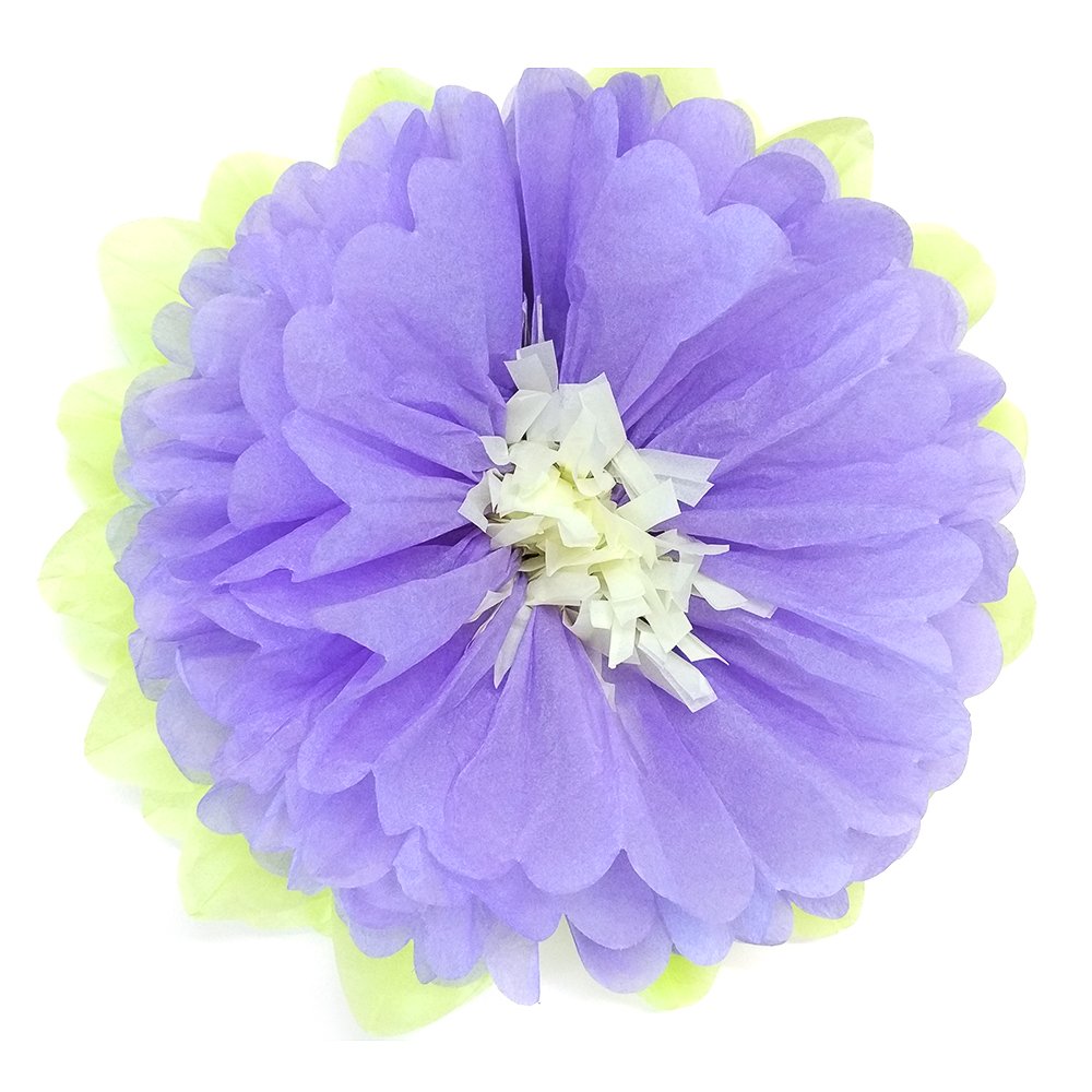 Life Glow Paper Pom Poms Tissue Paper Flowers Wedding Birthday Party Decoration Celebration Supplies 12'' 14'' Set of 10 Lotus Style in Purple and Light Green