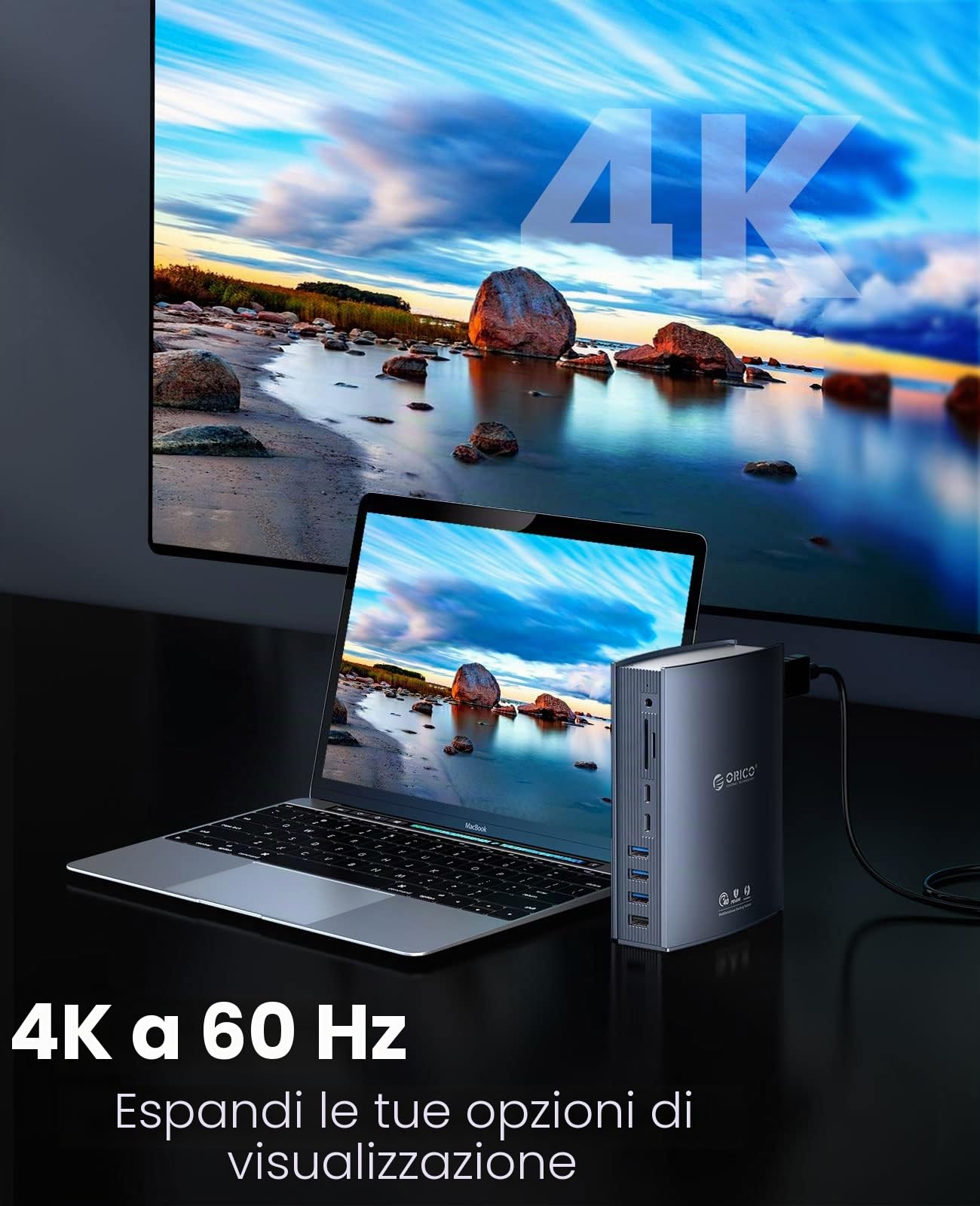 ORICO Docking Station Thunderbolt 3, 15 in 1 60W 40Gbps per Laptop USB-C, Doppio Display 4K a 60 Hz, Displayport DP1.4, USB-A Gen 1, Type-C Gen 2, Gigabit Ethernet per MacBook Mac e Windows