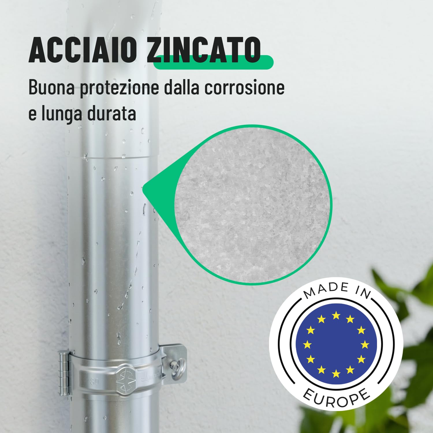 greate grondaia 280 mm 1,15 metri zincata - canale di scarico pioggia | Confezione da 4 - con montaggio semplice e senza attrezzi - grondaia in zinco per serra, carport ecc. canale di scarico tetto