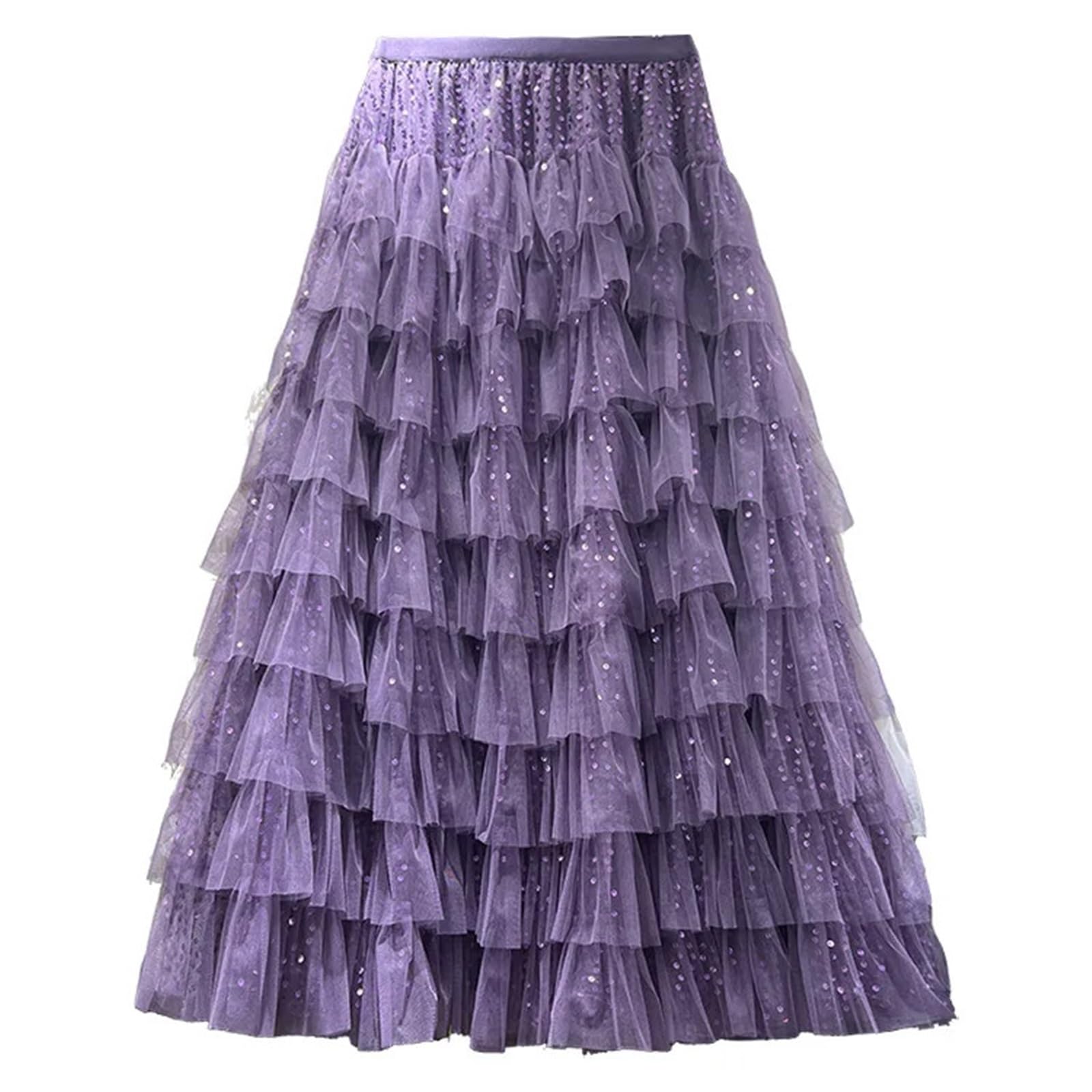 Gonna Torta con Paillettes Pesanti, Versatile e alla Moda da Donna