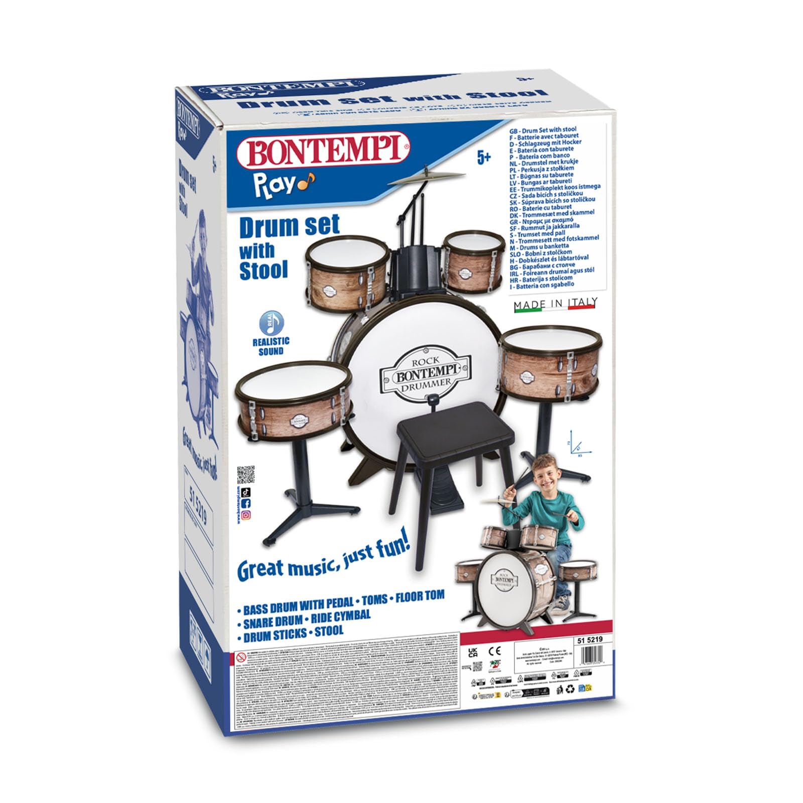 Amazon.com: Bontempi Drum Kit with 6 Elements, Stool and 2 Sticks