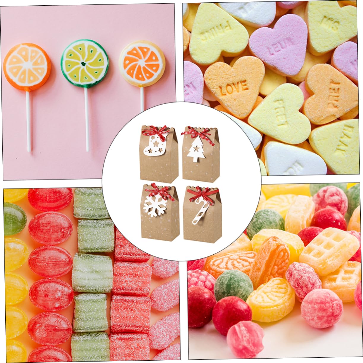 HAPINARY 24pezzi Sacchetti Per Caramelle Di Natale Materiali Di Colori Alla Moda Ecocompatibili e Motivi Natalizi Per Contenere Caramelle e Piccoli Regali