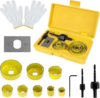 11PCS Hole Saw Cutter Kit,Carbon Steel Downlights Drill Bit Tools with A Pair of Gloves and Storage Box,for Plasterboard,Wood,PVC Board,Plastic Plate