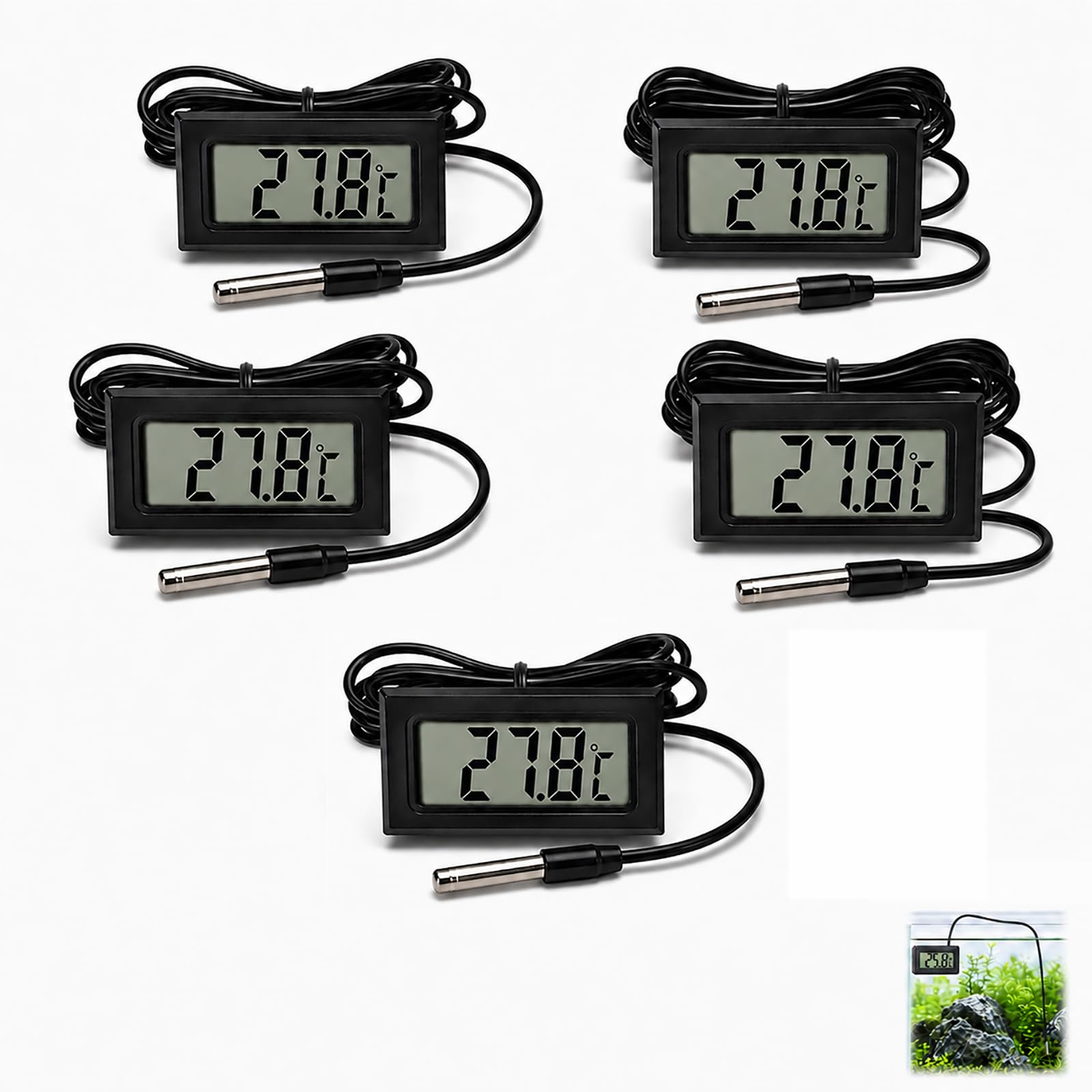 Digitales Thermometer mit externer Sonde, Temperaturfühler für Kühlschrank, LCD-Display, Bereich -50 °C bis +110 °C, Kabel 1 m, Batterien im Lieferumfang enthalten, Gefrierschrank, Aquarium, Bad, Auto