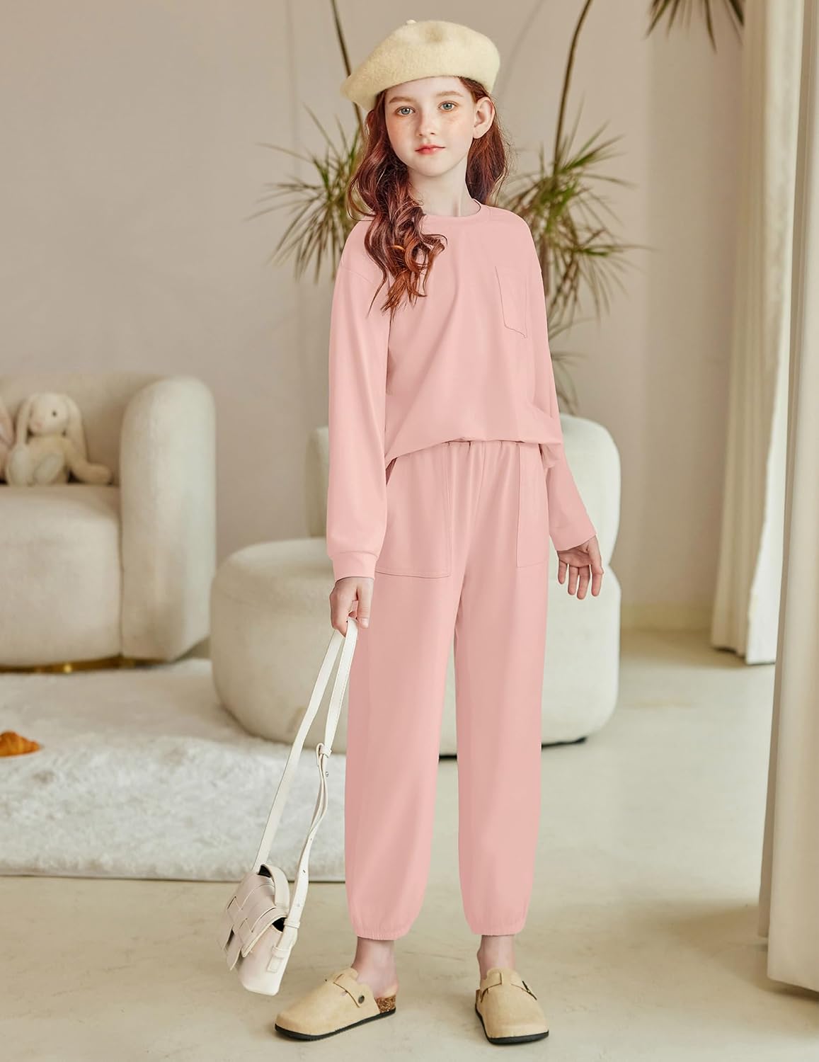 Arshiner Girls 2 Piece Outfits Casual Clothing Sets Long Sleeve Pullover Sweatshirts and Sweatpants with Pockets 5-13 Years