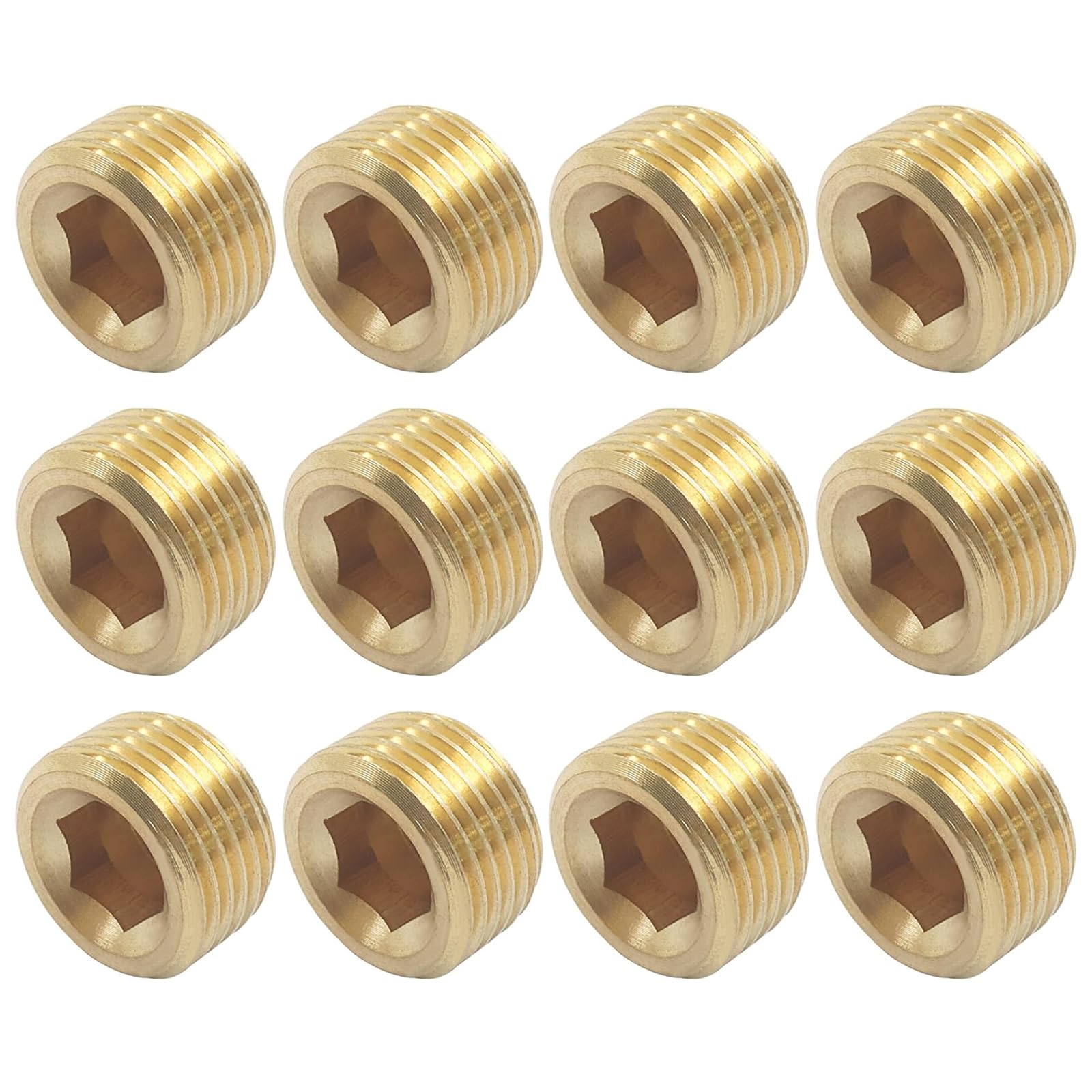 12Pcs 3 / 8inch Brass Hexagonal Pipe Plug with Leakproof Design Fittings for Plumbing and Mechanical Applications Fittings Coupler Connector Adapter