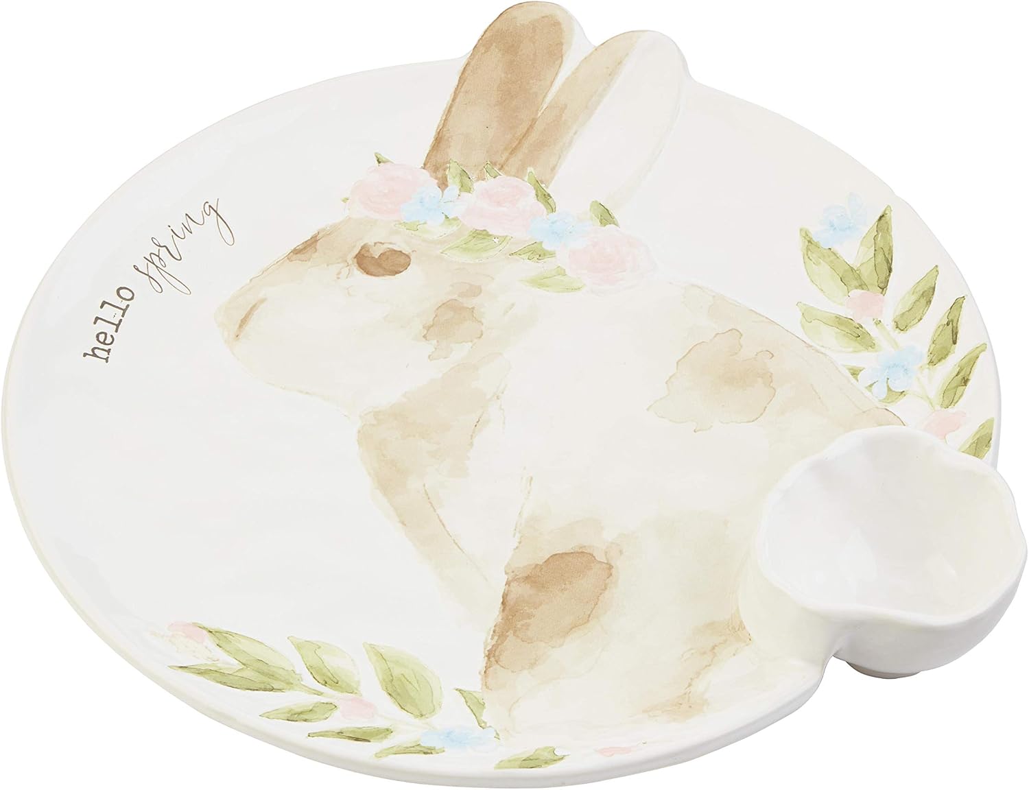 Mud Pie Ceramic Watercolor Bunny Chip and Dip with Debossed Sentiment, 13 1/4" White