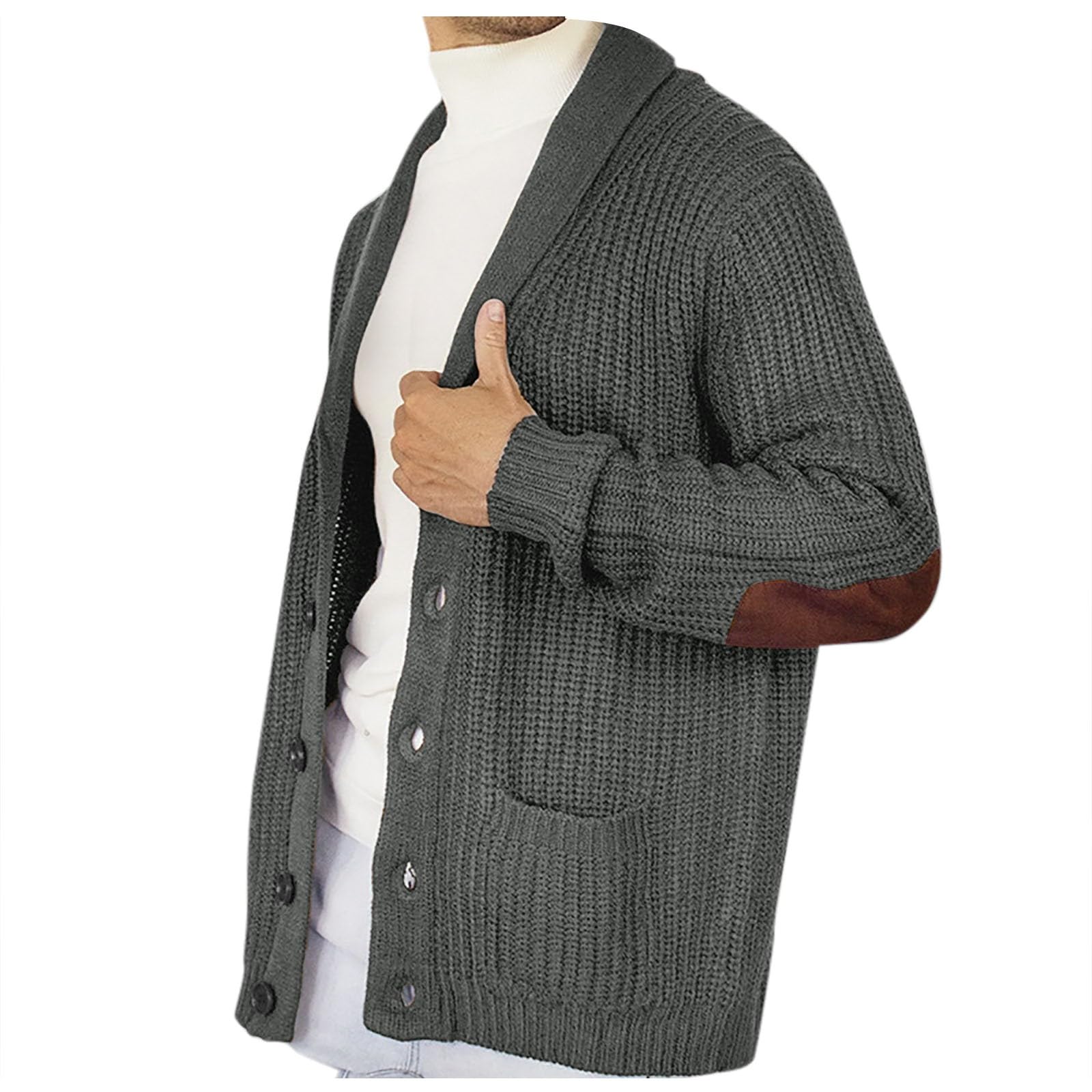 Cardigan Punto Botones Hombre, Botones para Chaqueta Hombre Manga Larga con Un Solo Botonadura con Bolsillo Abrigo Color Sólido Informal con Botones Suéter Grande para Otoño E Invierno