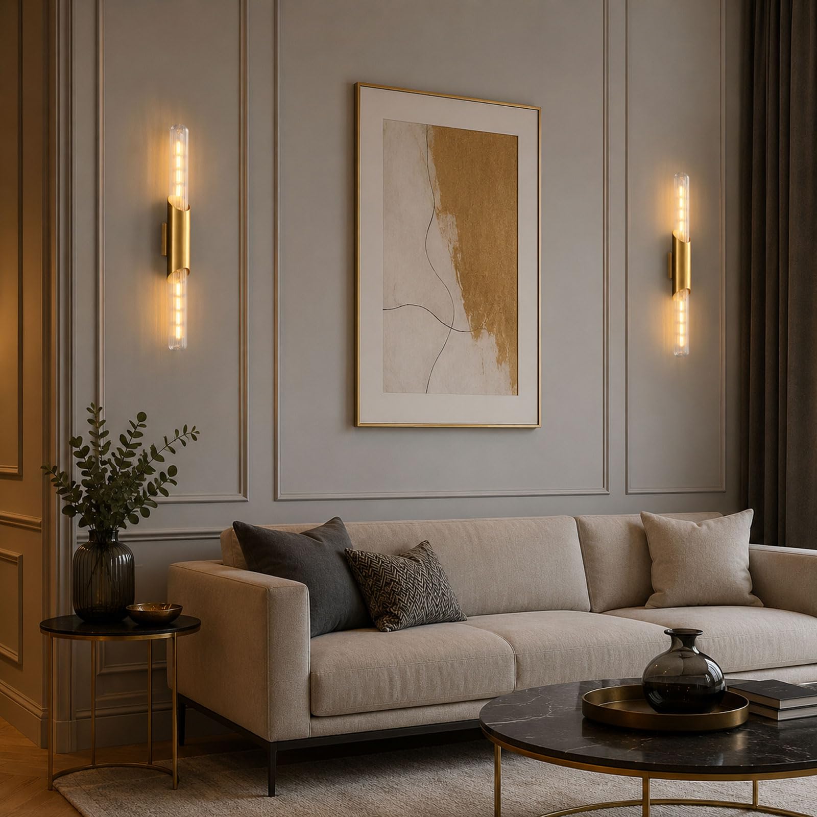 Aplique Pared Vidrio Vertical E27 Luz Interior Moderna pack de 2