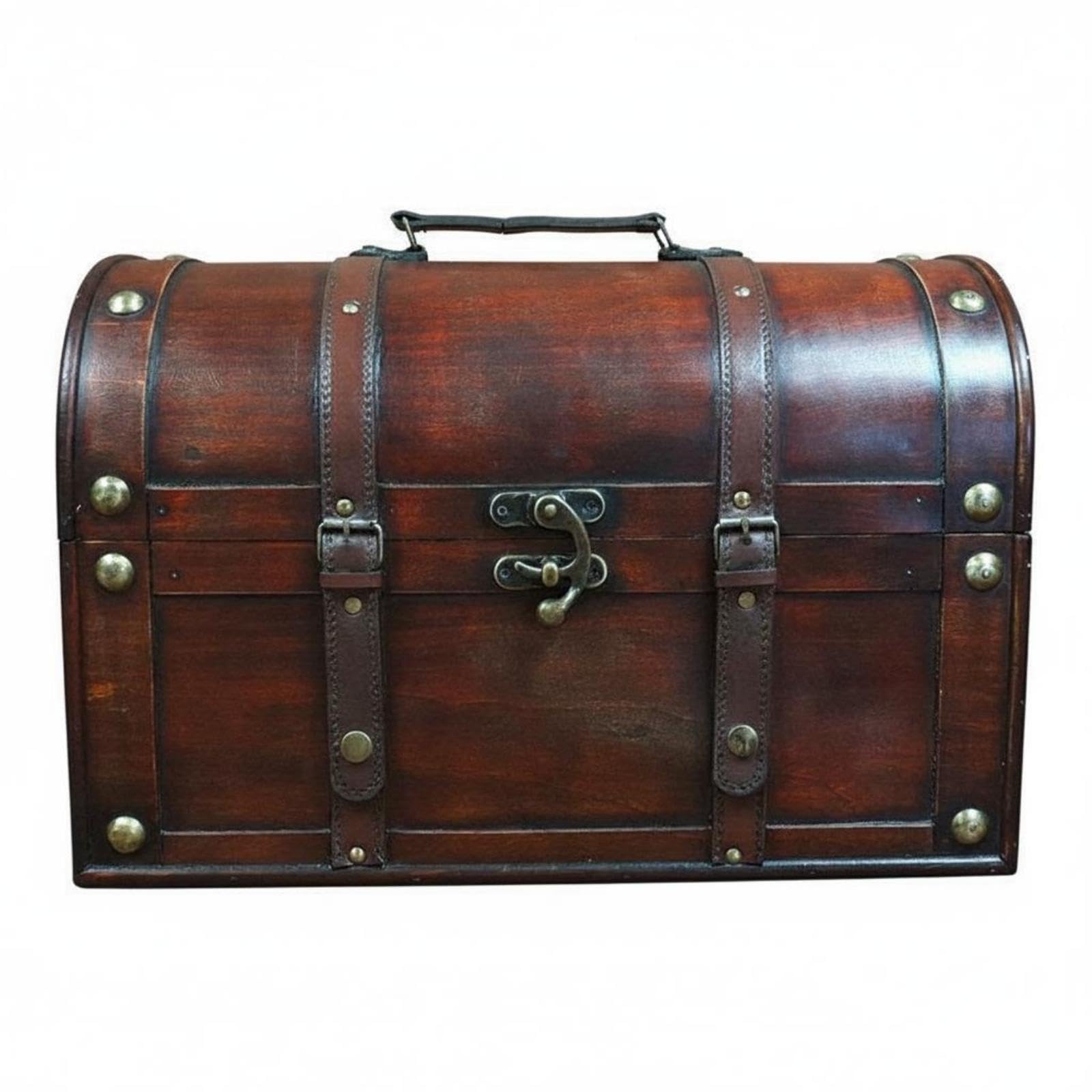 Faux Rosewood Storage Chest Curved Old-World Trunk Storage Box-Grain Texture Wooden Trunk 35-24-23cm Original Red-image-38