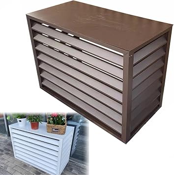 Outdoor Air Conditioner Fence, Aluminum Air Conditioner and Heat Pump Cover, Louvered Air Conditioner Top Cover Space Divider, for Outdoor Privacy, Noise Reduction  Color Brown , Size 100x50x70cm
