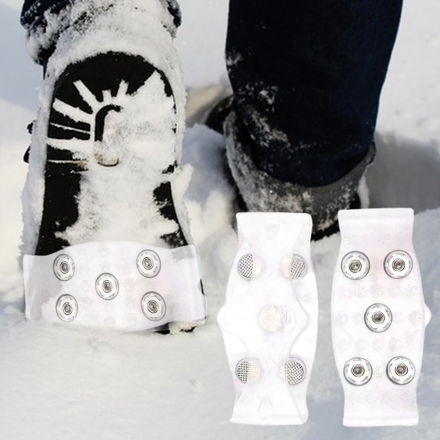 Shoe Ice Grips - 5 Tooth Footwear Traction Crampons for Hiking Climbing Walking | Anti Slip Rubber with Stainless Steel Spikes, Easy Fit, Outdoor Winter Safety Accessory for Skiing Camping Travel