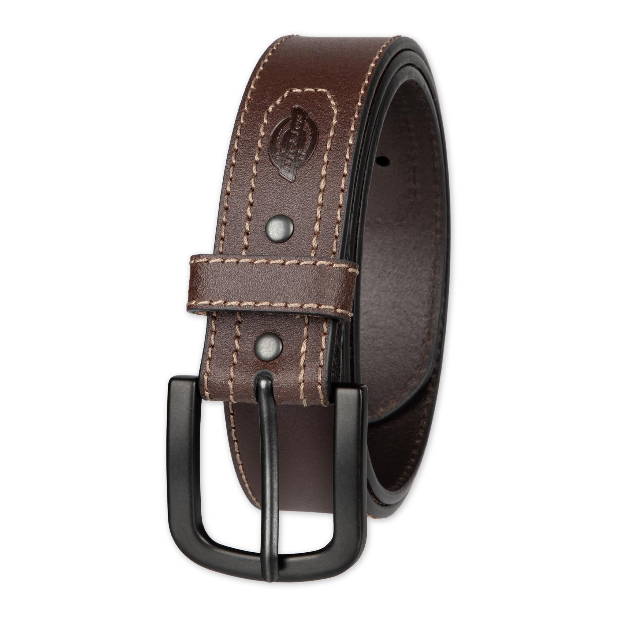 Dickies Men's Industrial Strength Leather Belt – Workwear, Durable, Reinforced, Heavyweight, Brown Heavy Stitch, X-Large (42-44)