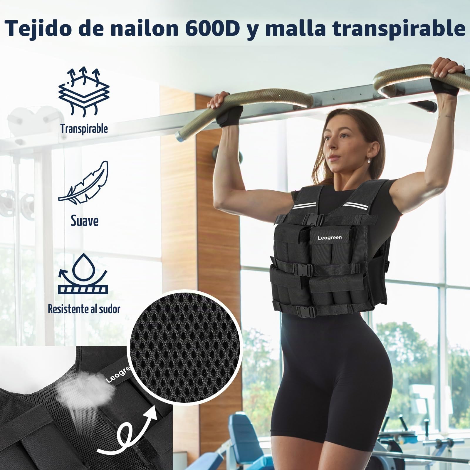 Leogreen Chaleco Lastrado 10kg/20kg, Chaleco de Entrenamiento Con Pesas Ajustable con 20 paquetes de peso Extraíbles, banda reflectante, para Correr, entrenamiento de fuerza