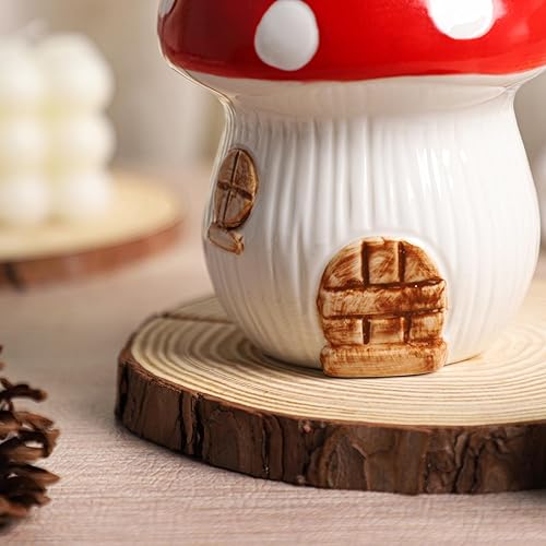 Miniatura 7 de Gaolinci Dispensador de jabón de manos de cerámica de 15 onzas, dispensador de jabón líquido para baño con bomba a prueba de fugas, hongo rojo