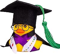 MuMyer Graduation Rubber Duck Car Dashboard Ornament with Glasses, Cap, Cape & Sash - Funny Squeaky Grad Gift