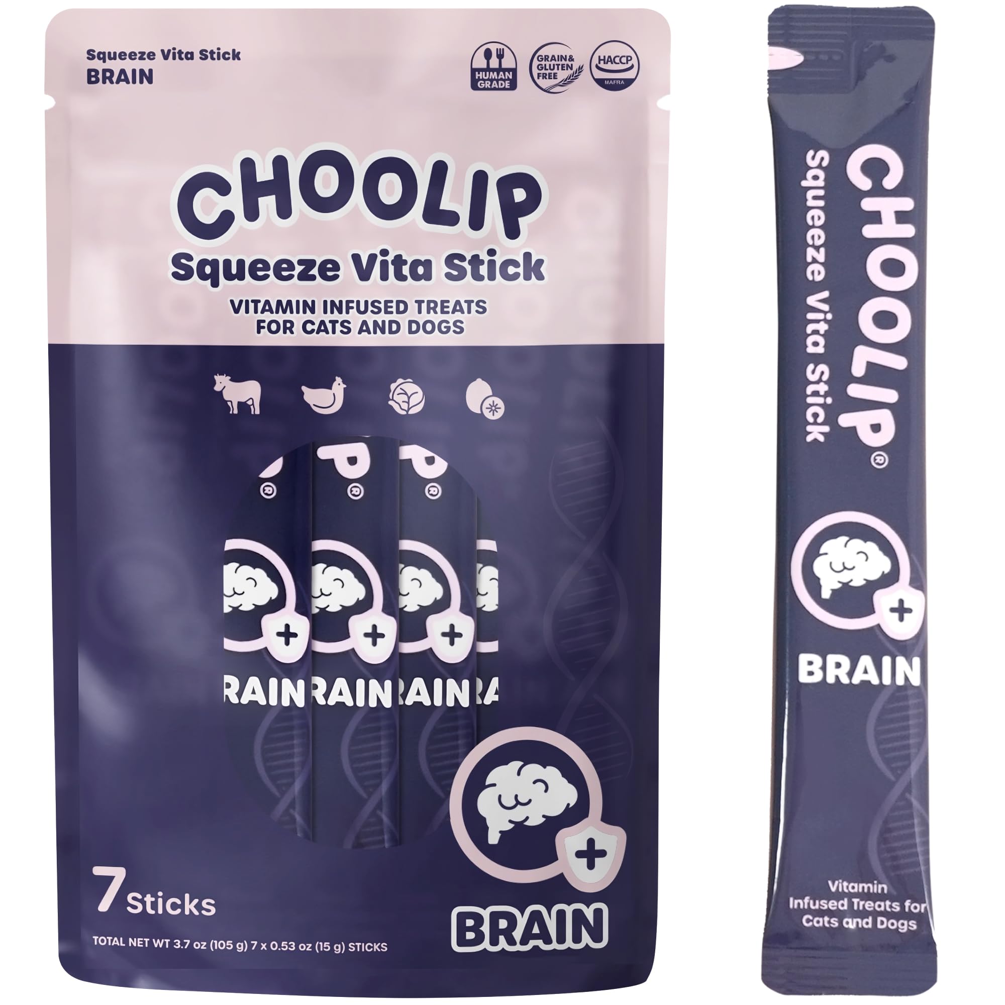 Squeeze Vita Stick Lickable Cat and Dog Treats – 7-Count Brain Support Sticks with Multivitamins, Soft Squeezable Paste for All Life Stages, Supporting Brain Health