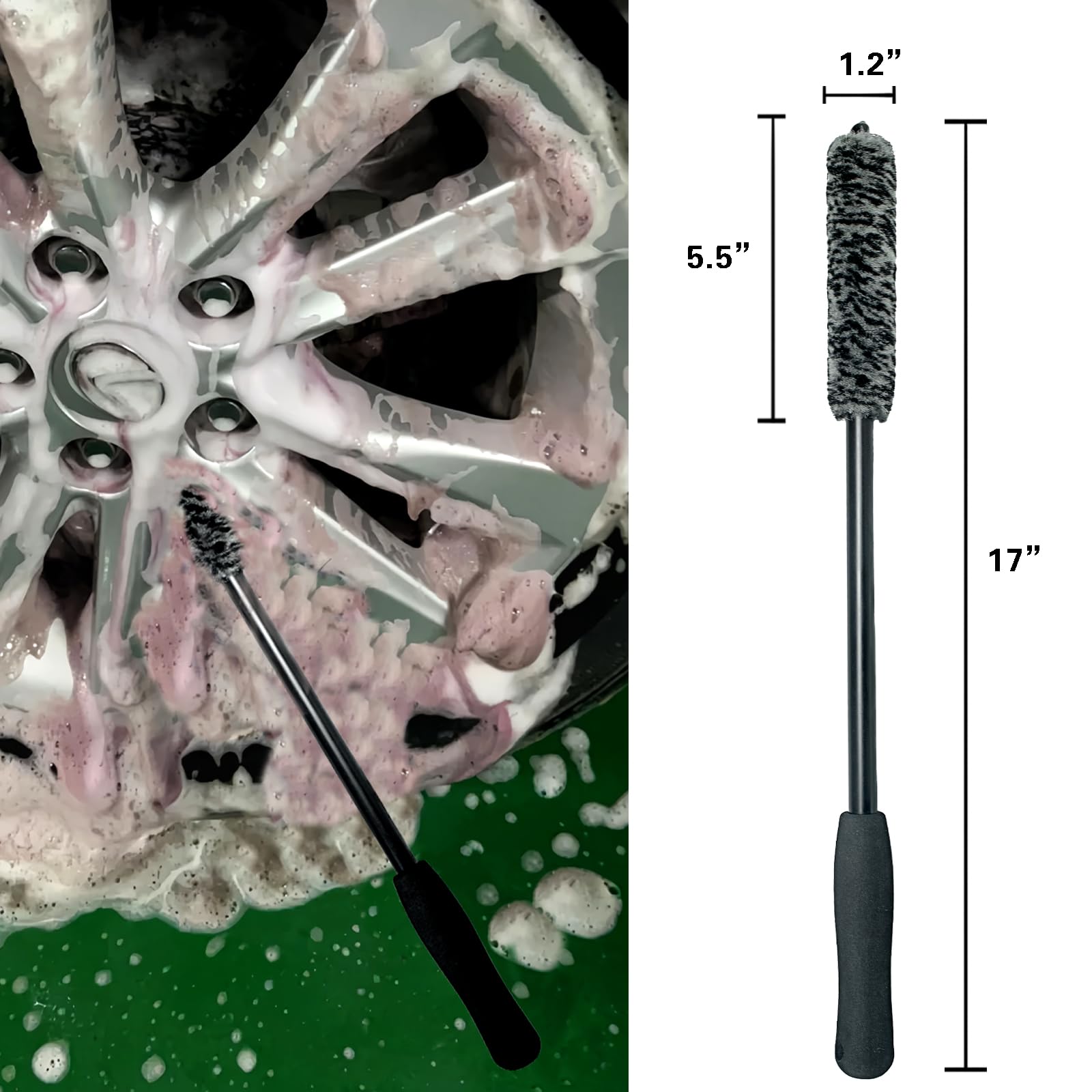 Wheel Cleaning Brushes for Rims, Tire Cleaning Brush, Tire Brush Brush with Long, Thin Stem for Cleaning Wheel Crevices, Engine Exhaust, Fenders, Black Small Rim Cleaning Brush