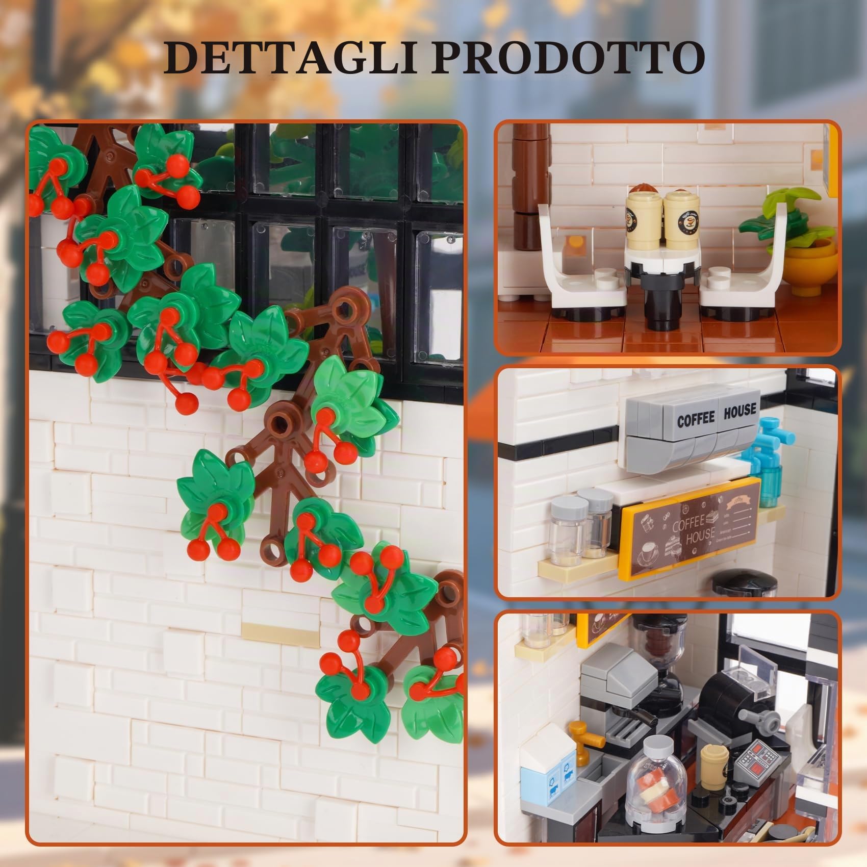 Caffè Casa Set di Costruzione, 1512PCS Caffè della Città Modello di Costruzione Decorazione per la Casa Giocattolo di Architettura Casa Vista Stradale Creativa(Caffetteria)