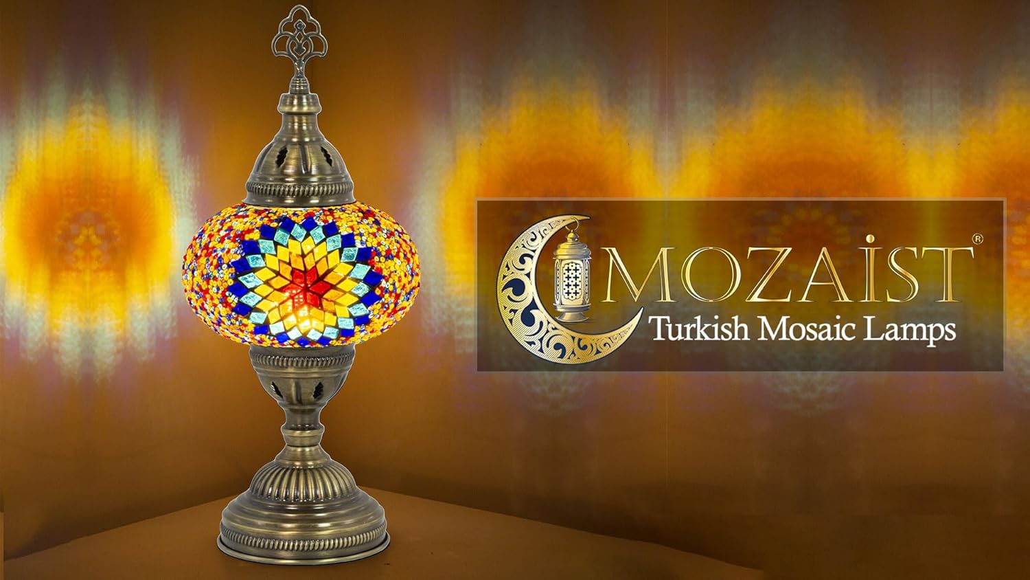 Mozaist Turkish Mosaic Lamp with Bulb – Handmade Star Fire Stained Glass Table Light, Antique Bohemian Vintage Decor for Bedroom or Living Room, E12 Socket