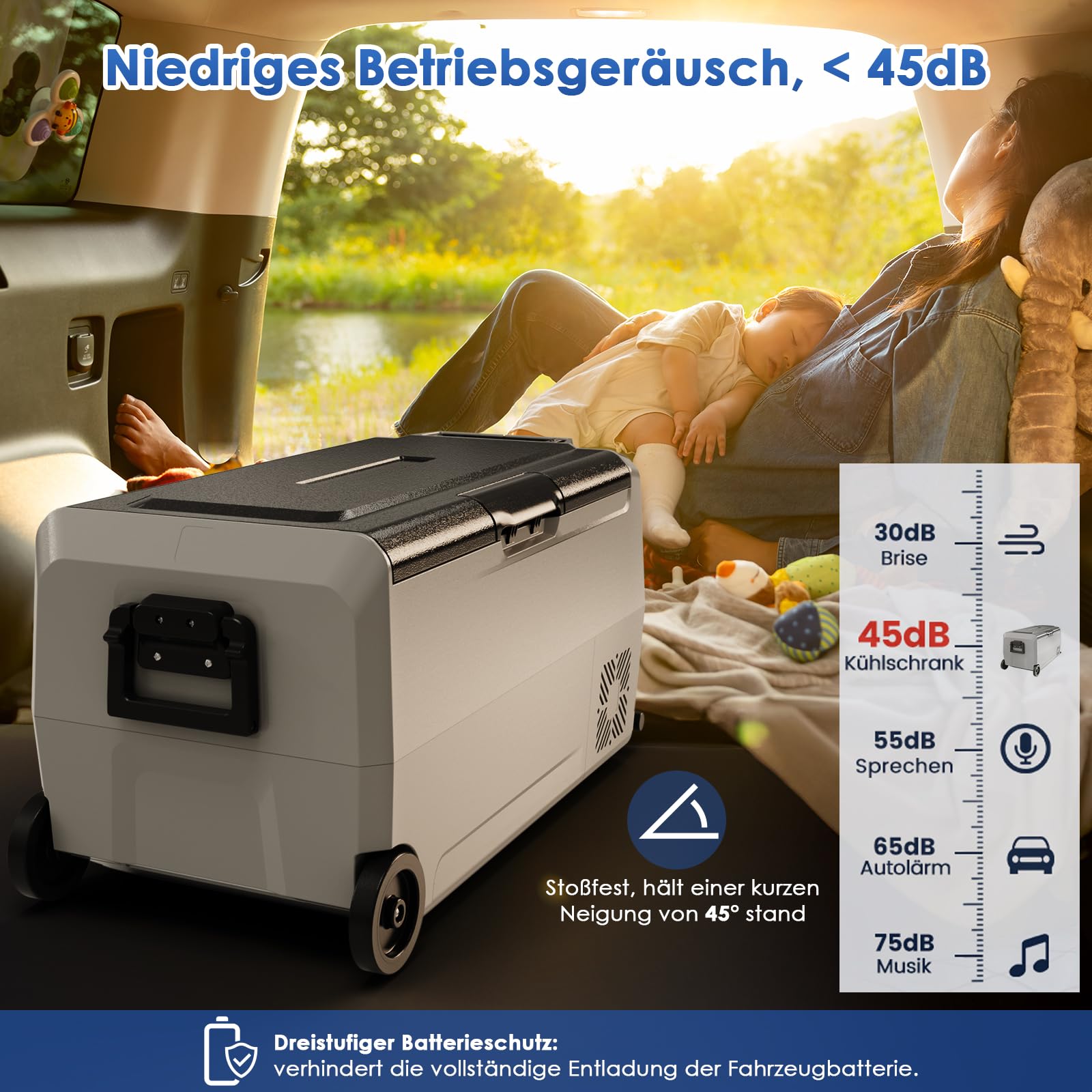 LIFERUN Kompressor Kühlbox, 32 Liter Kompressor Gefrierbox mit LED-Licht, 2PCS Räder, MAX/ECO Modus, bis -20℃, Kühlbox Auto DC 12/24V, Kühltasche Elektrisch AC 100-240V, Mobil Kühlschrank für Camping
