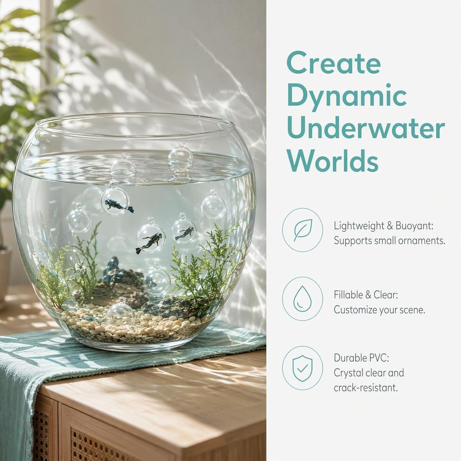Abaodam 20 Pcs Clear Floating Balls for Aquarium Decor, Fillable PVC image 2