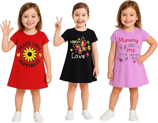 Rivelco Kids Girls Soft Hosiery Cotton Frocks and Dresses Aline Frocks for 3 Months to 5 Years Kid Girls Pack of 3