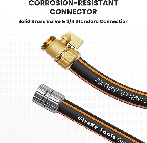 Miniatura 3 de Giraffe Tools Manguera de jardín de 100 pies x 58 pulgadas, accesorios macho y hembra con válvula de cierre, a prueba de fugas, flexible,