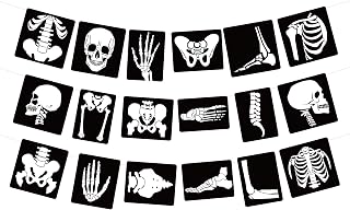 X-ray Radiology Party Decorations - 3 Pcs Xray Rad Tech Skeleton Skull Bone Banner Garland, X Ray Medical Decor Doctor Nurse Party Supplies for Halloween Birthday School Black White