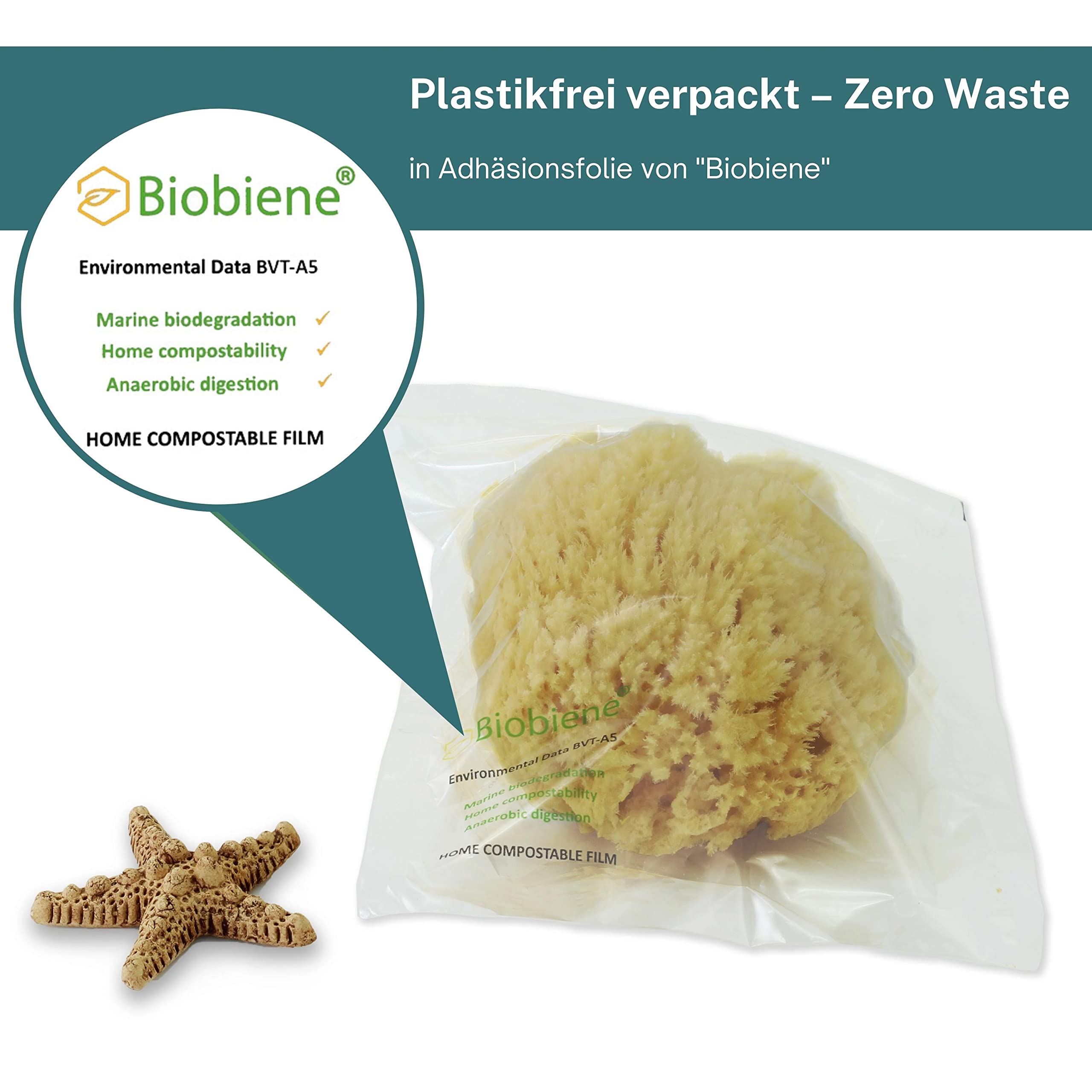 tom&pat® Naturschwamm Grass • für extra viel Schaum • Badeschwamm oder Duschschwamm • Dermatest sehr gut • für sensible Haut & Babys • Premium-Qualität Griechenland (17-18 cm)