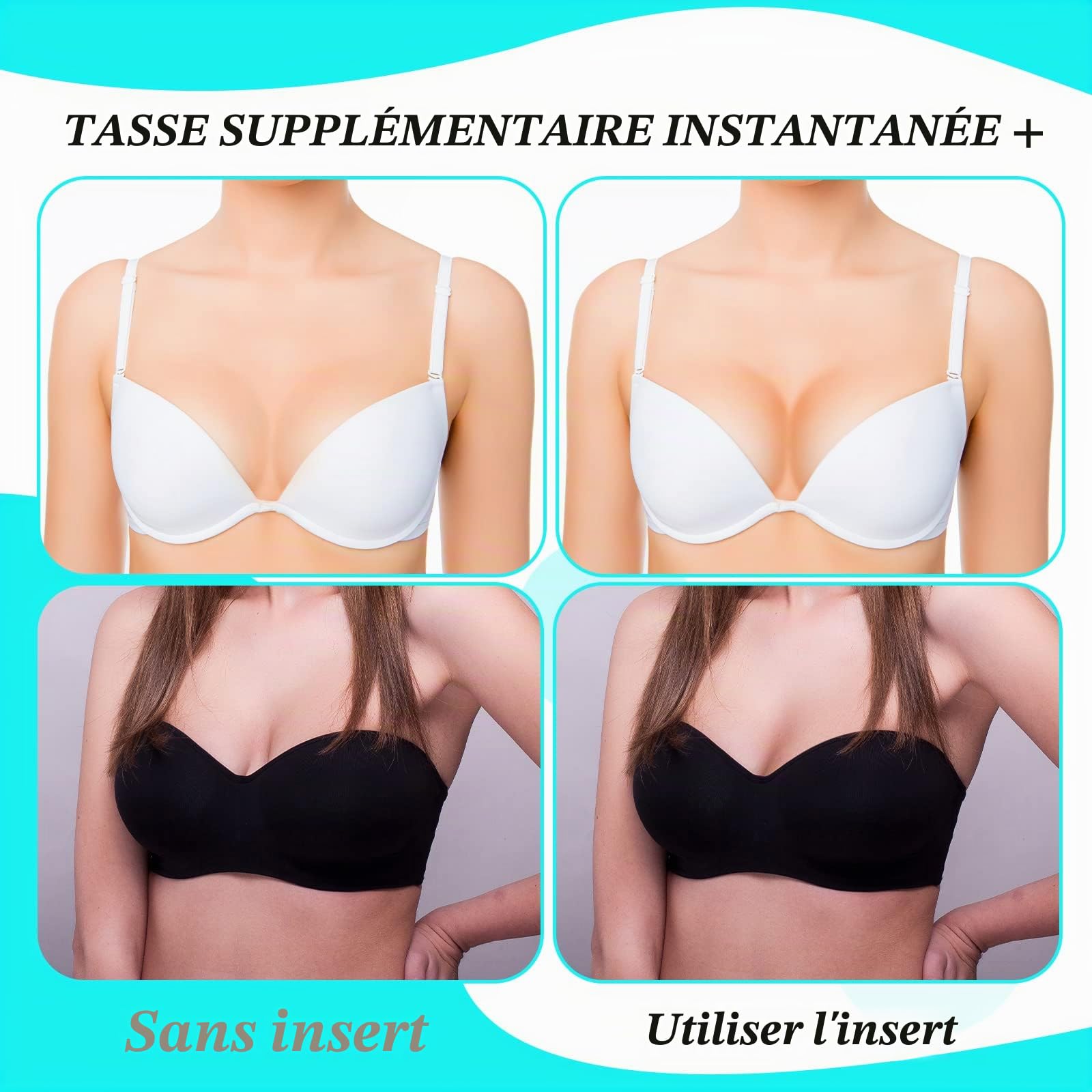Coussinets de Soutien-Gorge Inserts de Soutien-Gorge Rehausseurs de Poitrine Silicone, Maillots de Bain Bikini