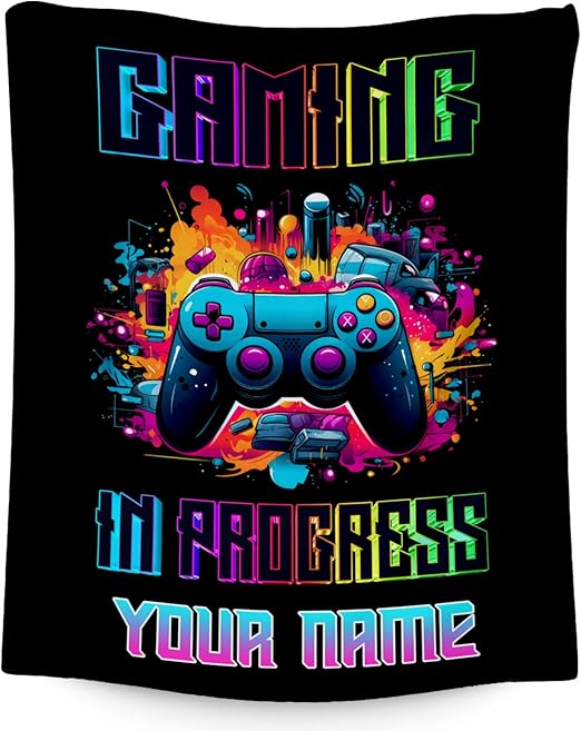 Boy Blanket - 50x60 Inches Custom Cool Gaming Throw for Boys, Girls - Black Soft Fuzzy Blankets for Bed, Couch & Travel