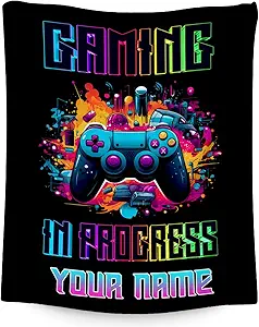 Boy Blanket - 50x60 Inches Custom Cool Gaming Throw for Boys, Girls - Black Soft Fuzzy Blankets for Bed, Couch & Travel
