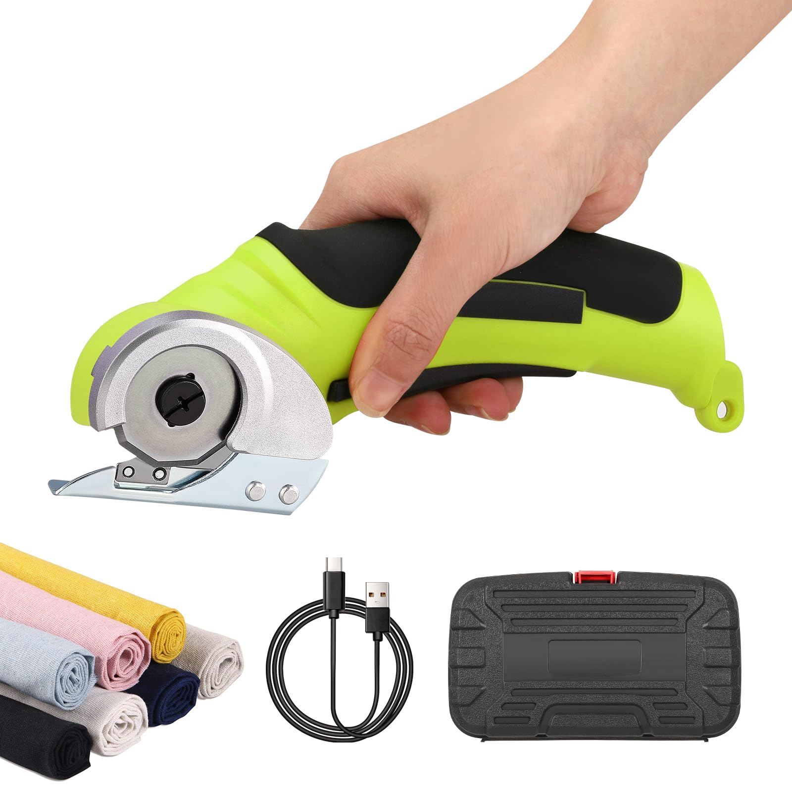 Cardboard Cutter,Electric Scissors with Safety Lock,SK5 Steel Blade,Cordless Rotary Cutter with Storage Box,Electric Crafting Shears for Leather Carpet Plastic Cutting,Sewing,Crafting (Light Green)