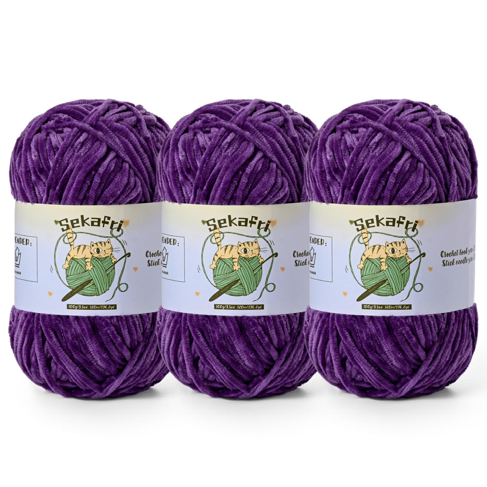 Fuzzy Chenille Yarn for Crocheting Amigurumi Crochet Yarn 3 Violet